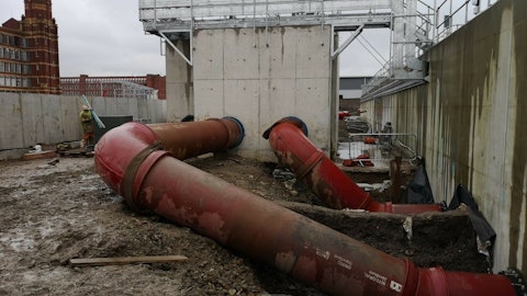 Installed pipes showing thrust blocks
